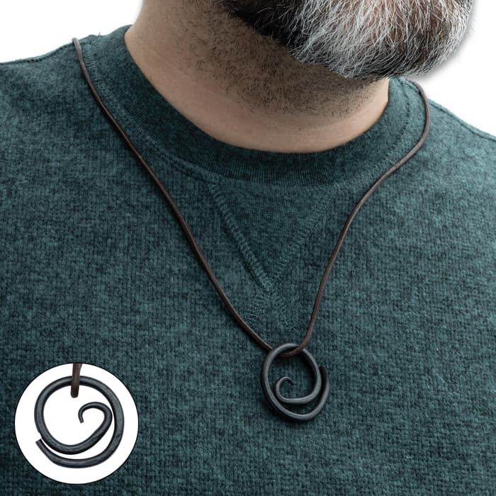 The Spiral Forged Celtic Necklace in use