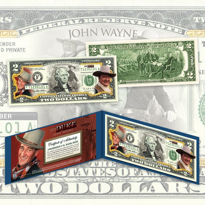 JOHN WAYNE *Americana* Genuine Legal Tender Colorized Licensed U.S $2 Bill 