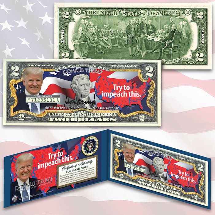 Trump Impeachment 2 Bill - Legal US Tender, Colorized Images, Uncirculated, Display Folio, Certificate Of Authenticity