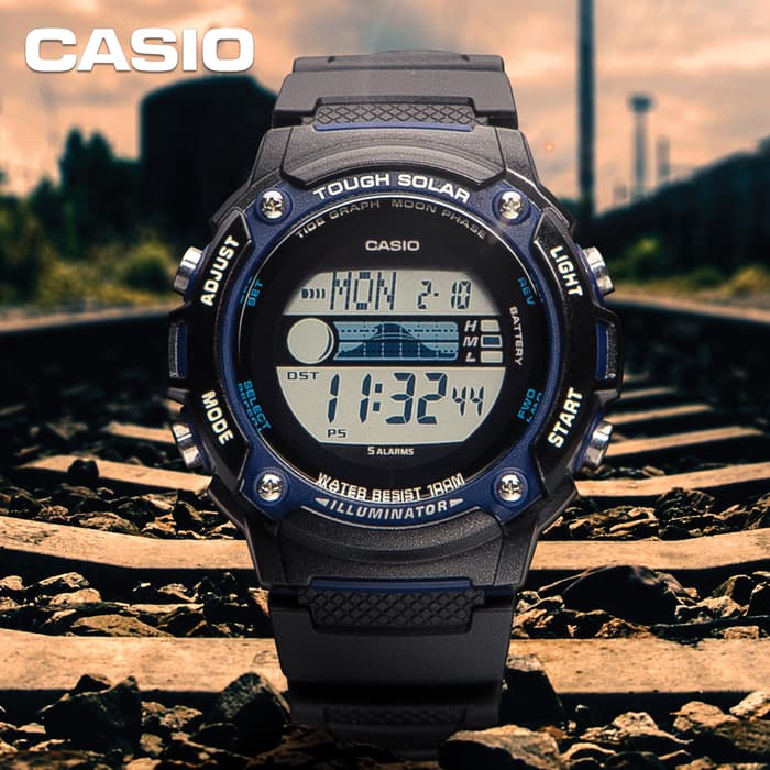 Casio Tough Solar Watch - Self Charging Solar Power System, Tide And Moon Data, World Time, LED Illumination, Water-Resistant