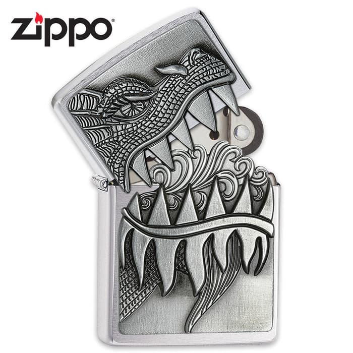 Zippo Dragon With Open Lid Teeth and Flame