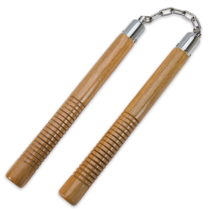 Natural Wooden Nunchaku With Ball Bearing Chain