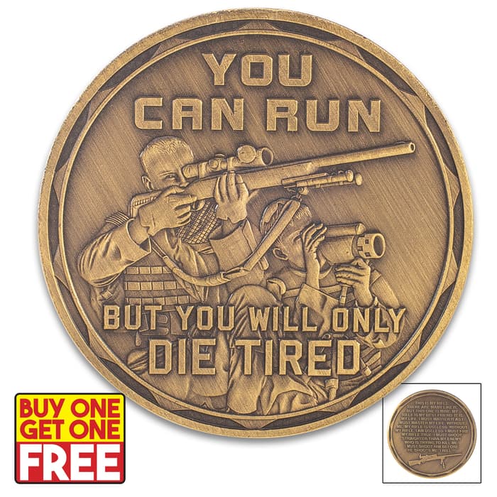 Sniper Challenge Coin - Antique Brass Finish, Crafted Of Metal Alloy, Detailed 3D Relief On Each Side - Dimension 1 5/8” - BOGO