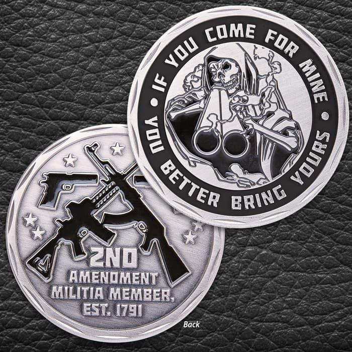 If You Come For Mine Challenge Coin - Crafted Of Metal Alloy, Antique Silver Finish, 3D Relief On Each Side - Diameter 1 5/8”
