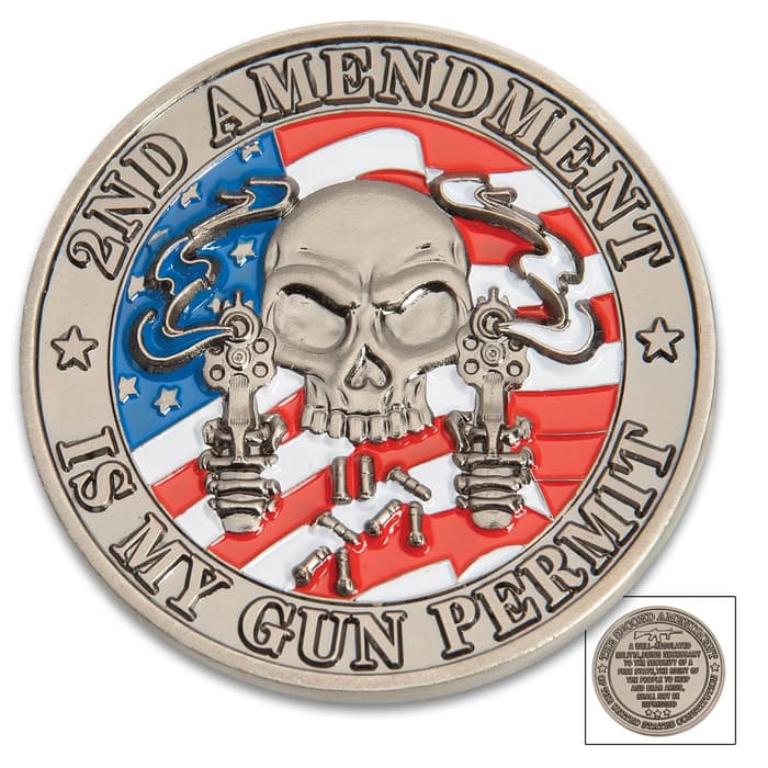 Second Amendment Is My Gun Permit Coin - Crafted Of Metal Alloy, Detailed 3D Relief On Each Side, Collectible - Diameter 1 5/8”