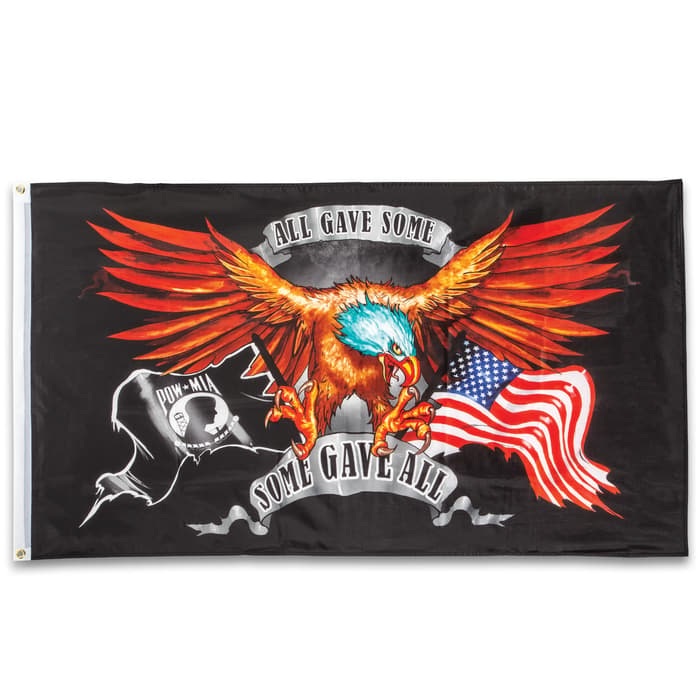 All Gave Some, Some Gave All Flag - POW-MIA Tribute, Polyester Construction, Dye-Sublimated, Fade-Resistant, Hanging Grommets - Dimensions 3'x5'