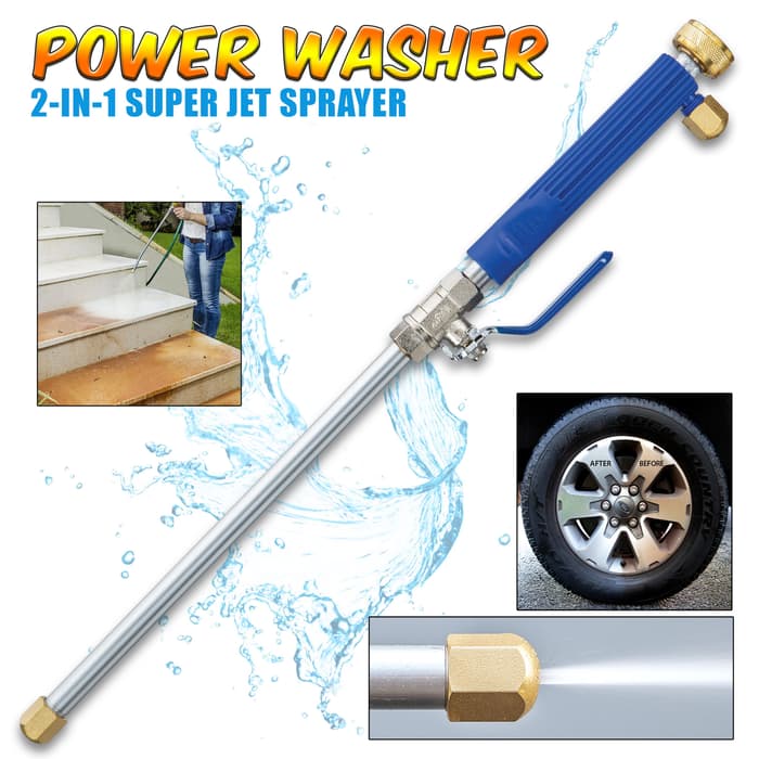 Power Washer Water Jet - Easily Connects To Water Hose, Aluminum And Stainless Steel Construction, Two Brass Tips - Length 18”
