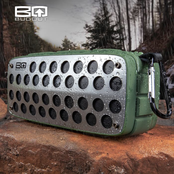 BugOut Water-Resistant Wireless Speaker - Tough And Durable TPU Housing, USB Rechargeable, FM Radio, SD Card Slot, AUX Input, Carabiner