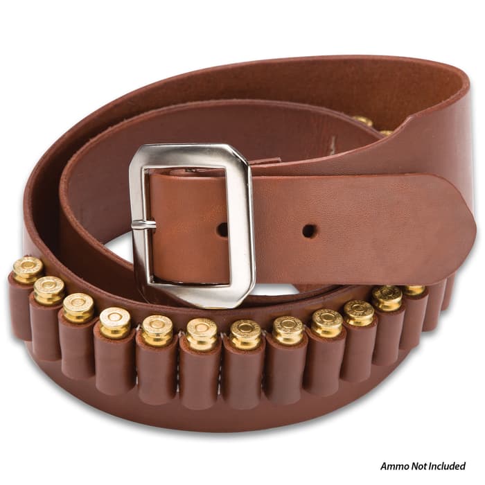Mahogany Leather Gun Belt - 20 Cartridge Loops