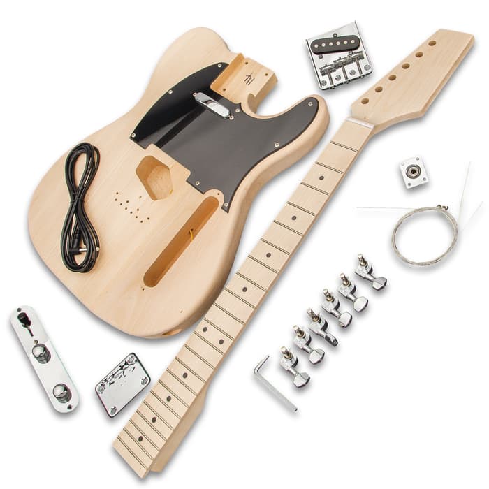 This high-quality, DIY Telecaster Electric Guitar Kit includes all the parts to build a complete, playable electric guitar