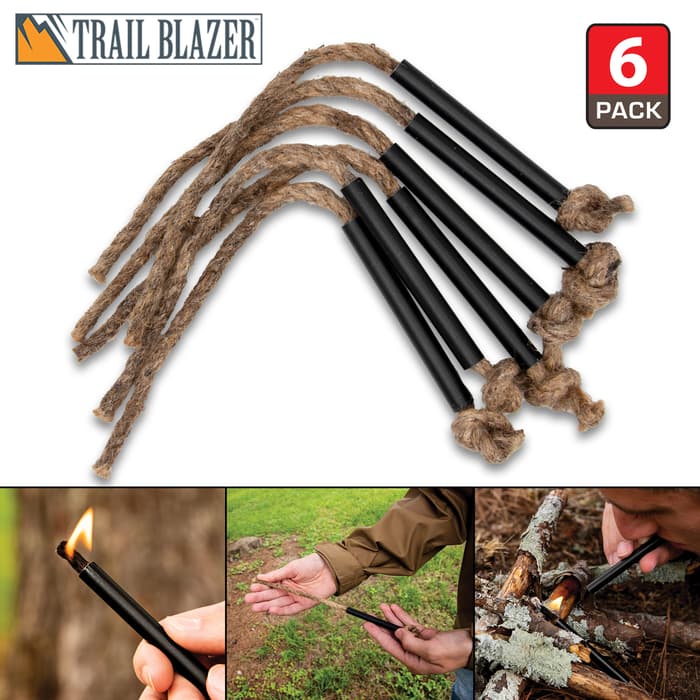 The Trailblazer Hemp Cord Tinder With Bellow Tube Pack is a set of six.