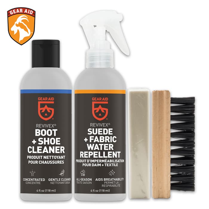 Revivex Suede And Fabric Boot Care Kit - Water-Repellent, Cleaner, Conditioner, Includes Suede Brush And Eraser Block