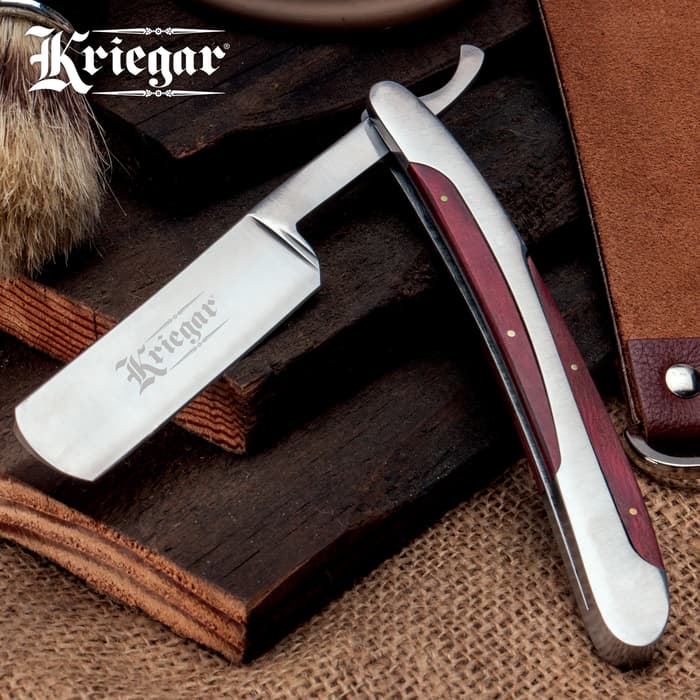 Kriegar Vintage Barbershop Folding Straight Razor - Wood-Accented Handle