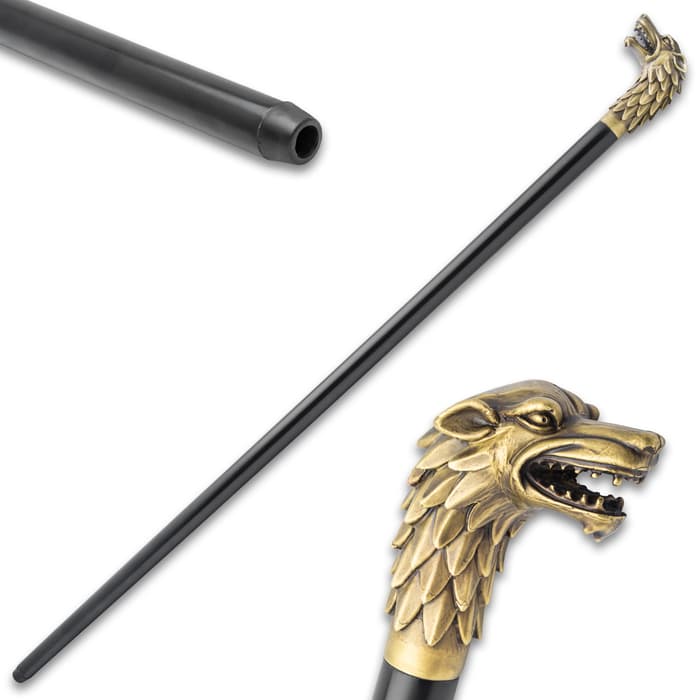 The Brass Head Wolf Cane is 37 1/2” overall