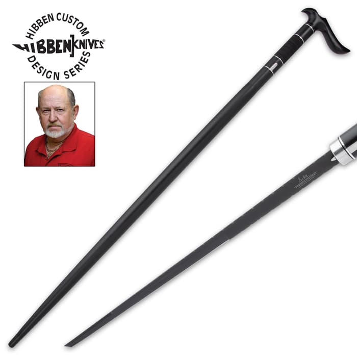 Hibben Sword Cane Midnight Black Edition - 7Cr17 Steel Blade, Wooden Shaft, Metal Handle, Black Oxide Coating - Length 37 3/8”