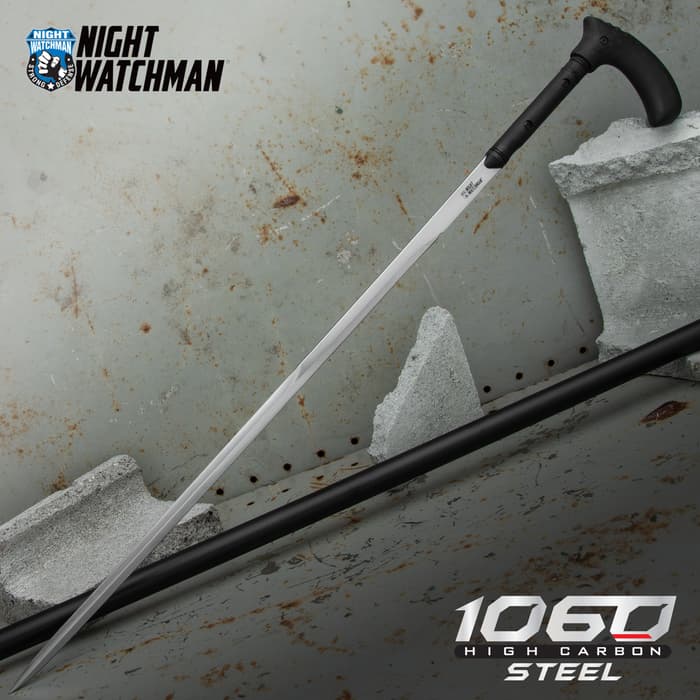 Night Watchman Heavy Duty Self-Defense Sword Cane - 1060 High Carbon Steel Blade, Aluminum Shaft, Fiber-Filled Nylon Handle - Length 37 1/2"