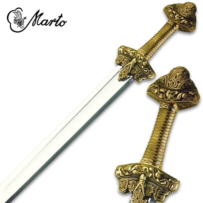 MARTO unique Sword of Eric the Red with brass finished handle with intricate details attached to stainless steel blade
