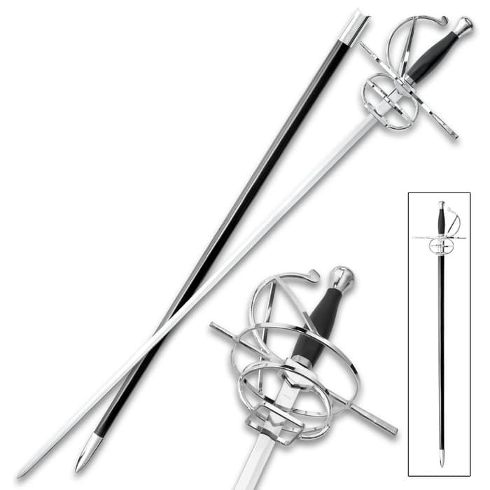 Dueling Rapier Sword And Scabbard - Stainless Steel Blade, ABS And Metal handle, Basket Guard - Length 43 3/4”