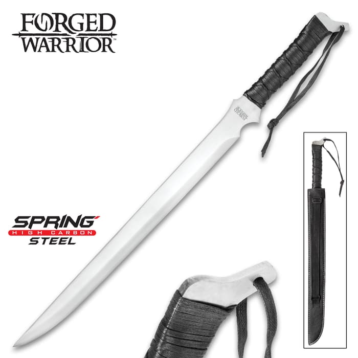AN AWESOME 19" HI-CARBON STEEL HUNTING MACHATE SHORT SWORD WITH SHEATH 