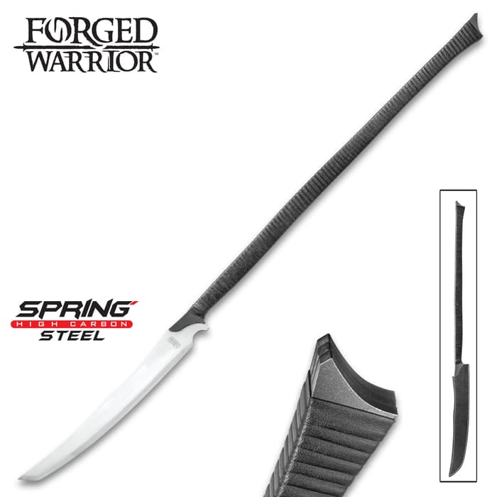 Forged warrior spear with a high carbon steel blade extended from polyurethane wrapped handle 42 inch length in total
