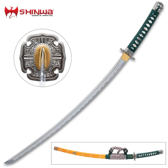 The Shinwa Samurai Tachi Sword in and out of its scabbard