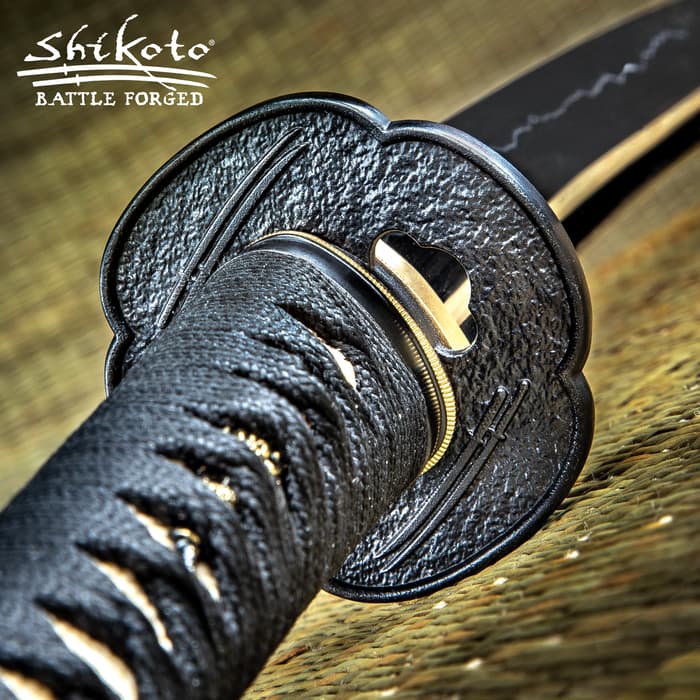 Shikoto Hammer-Forged Longquan Master Nodachi Sword And Scabbard - 1060 High Carbon Steel Blade, Solid Brass Tsuba, Cord Wrapping, Geunine Rayskin - Length 65 3/4"