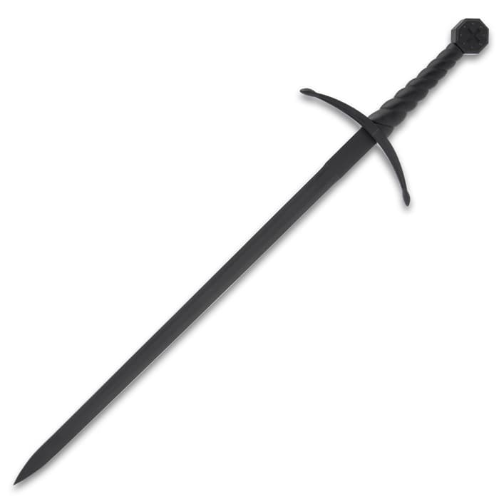 Historic Knights Templar Black Broadsword And Scabbard - Stainless Steel Blade, Leather-Wrapped Handle - Length 34 1/2”