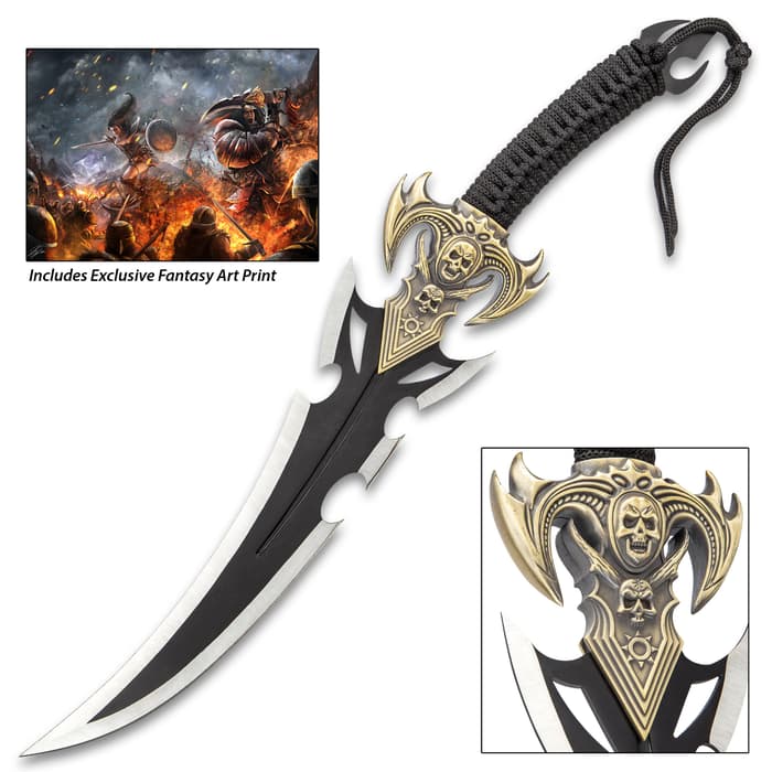Skullator Fantasy Sword - Stainless Steel And Metal Alloy Construction, Cord-Wrapped Handle - Length 19”