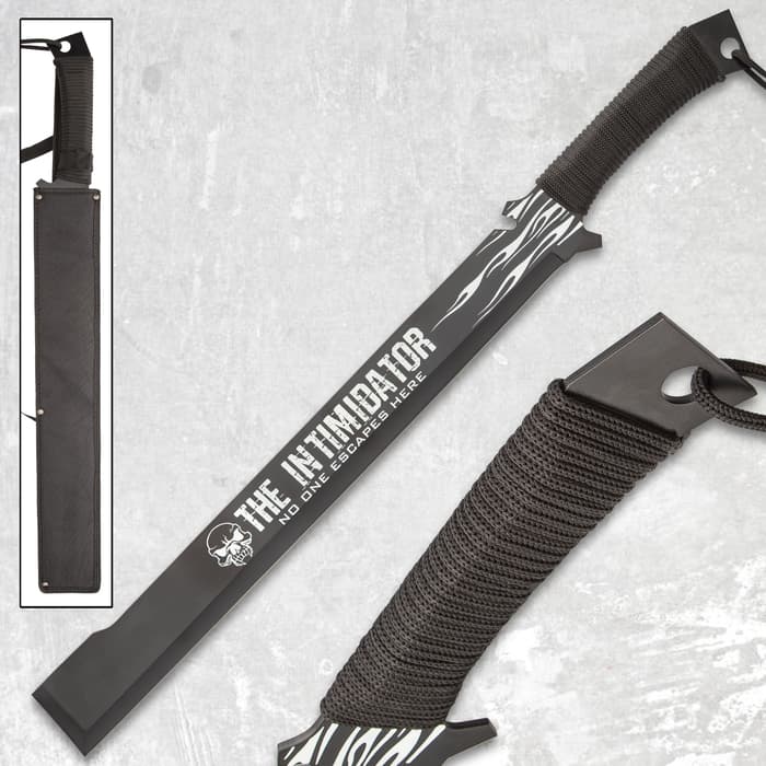 The Intimidator Sword With Sheath - Stainless Steel Blade, Black Finish, Cord-Wrapped Handle - Length 27”