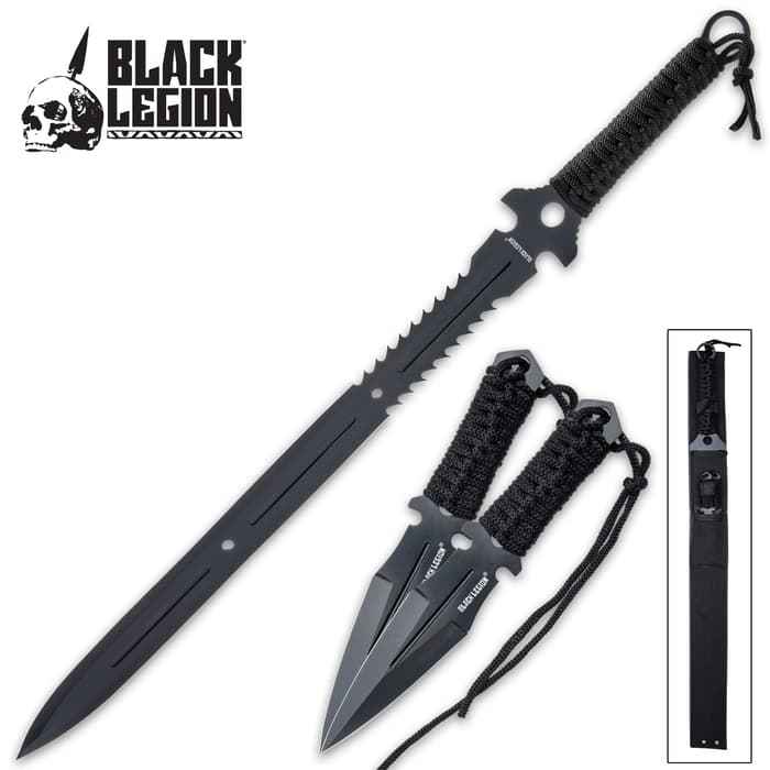 This Black Legion Ninja set is ferocious enough to do some serious damage with its sword and two throwing knives