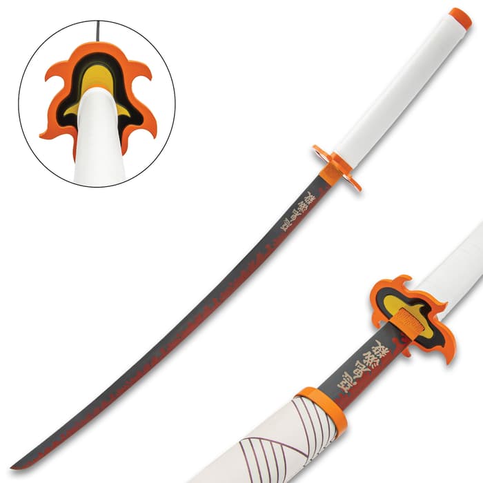 The Kyojuro Rengoku Orange and Red Fire Demon Slayer Sword makes a great addition to your anime weapons collection