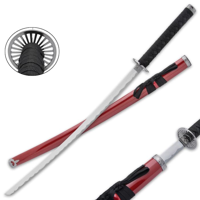 Maroon Dragon Samurai Ninja Bushido Katana And Scabbard - Carbon Steel Blade, Hardwood Handle, Cord-Wrap - Length 37”