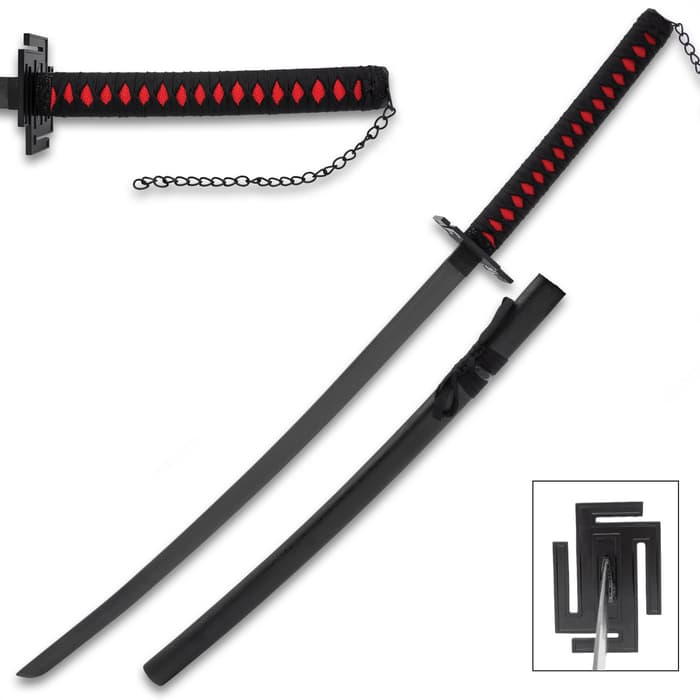 Anime Hero Sword And Scabbard - Carbon Steel Blade, Cord-Wrapped Handle, Metal Alloy Fittings - Length 38”