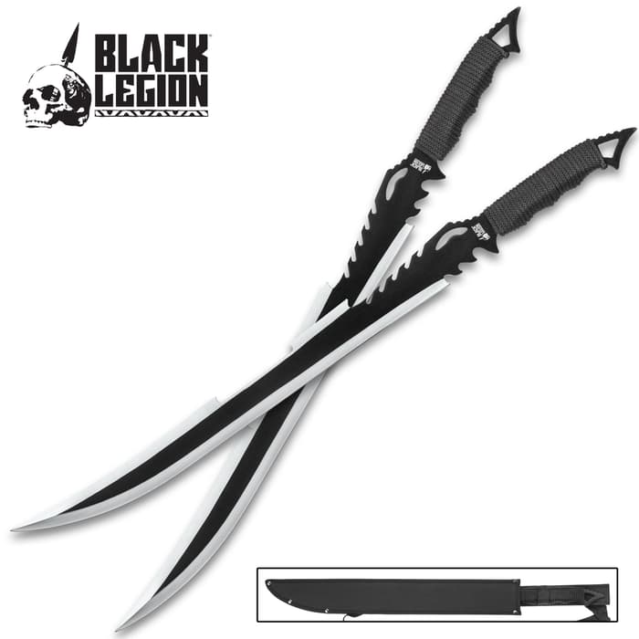 Black Legion Death Stalker Two-Piece Sword Kit - Stainless Steel Construction, Cord-Wrapped Handles, Nylon Sheaths - Lengths 25 3/4”