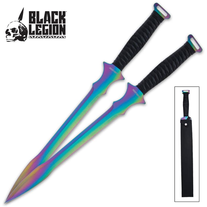 Black Legion’s Rainbow Gladiator Twin Sword Set includes two equally eye-catching gladiator-style swords in one single set