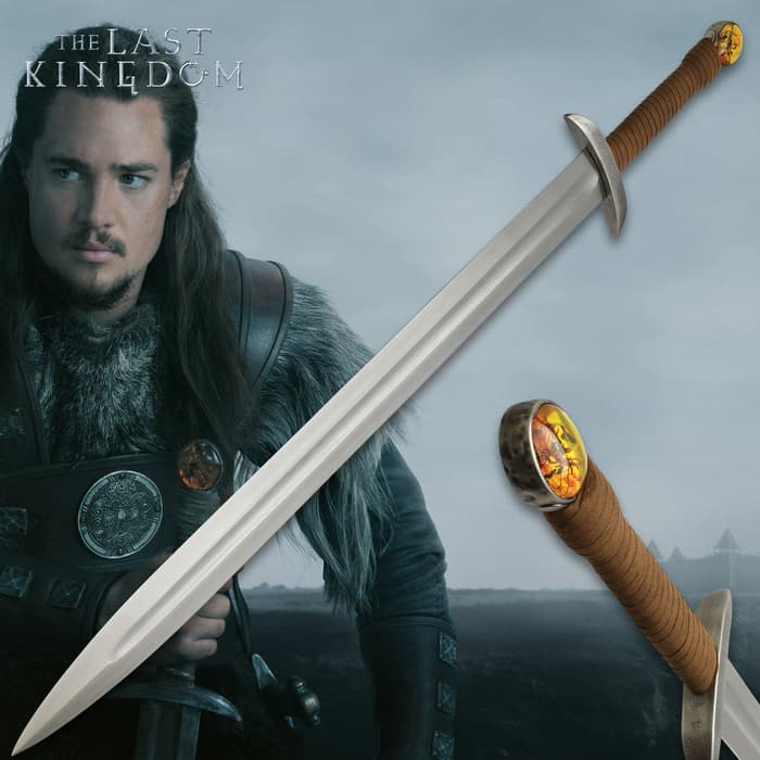 Serpent Breath Sword Of Uhtred - Officially Licensed, Stainless Steel Blade, Cast Metal Handle, Leather-Wrapped Grip - Length 37”