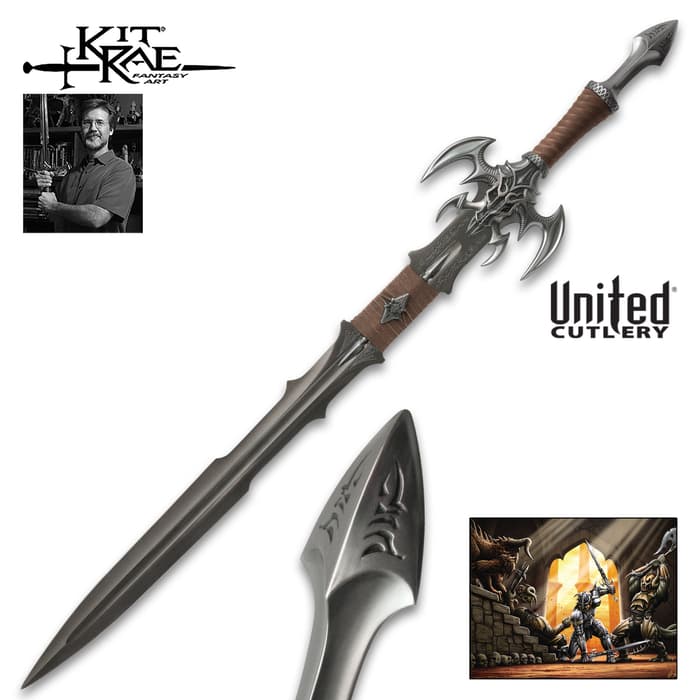 Kit Rae Exotath Special Edition Fantasy Sword - Swords of the Ancients Collection - JS Stainless Steel - Special Blade Etchings - Includes Original Fantasy Art Print - 44 3/4" 