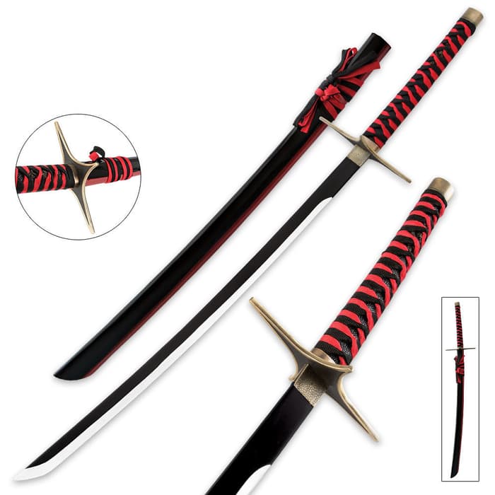 SK-814CA Red & Black Anime Samurai Replica Sword w/ Custom Guard 