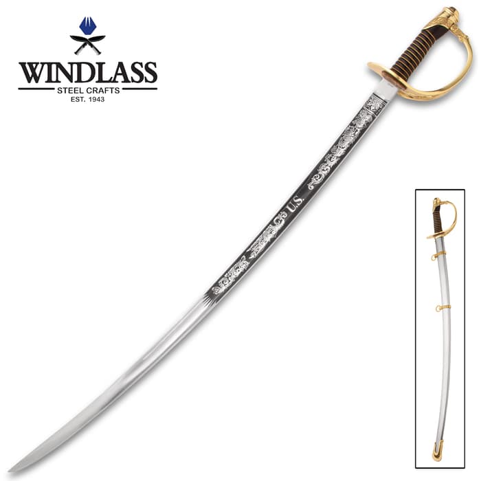 Model 1860 Cavalry Officer’s Saber And Scabbard - Hand-Forged Steel Blade, Leather Handle, Brass Guard And Pommel - Length 39”