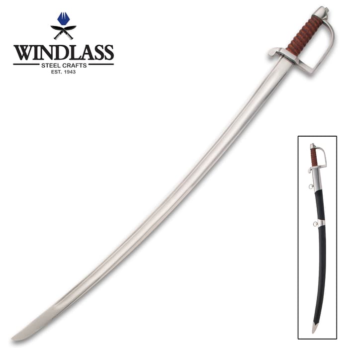 American Revolution Saber With Scabbard - 1085 High Carbon Blade, Hardwood Grip, Solid Steel Hilt - Length 39 1/2”