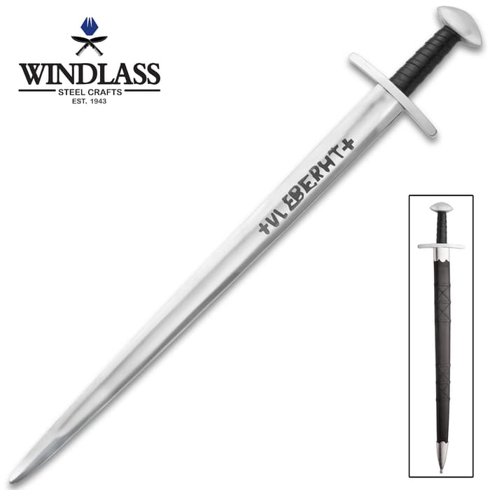 Viking Ulfberht Sword With Scabbard - High Carbon Steel Blade, Wooden Handle, Leather Wrapped - Length 35 3/4”