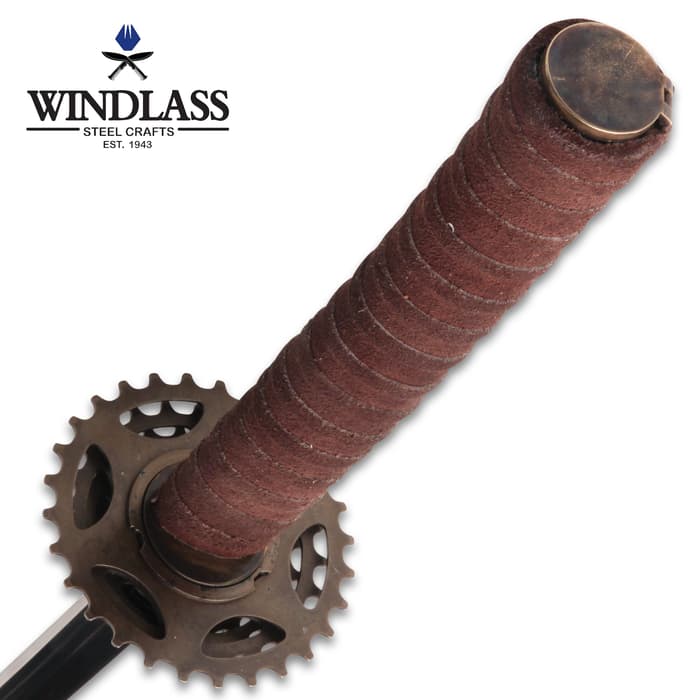 Airship Captain’s Katana With Scabbard - Forged Carbon Steel Blade, Genuine Suede Wrapped Handle, Steel Fittings - Length 39”