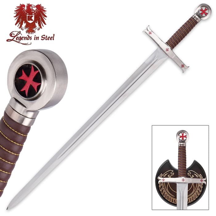 Knights Templar Crusader Medieval 26" Long Sword Red Cross Sword Cosplay Props 