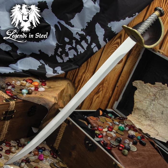 Pirate Cutlass Sword with Ship Hilt and Scabbard