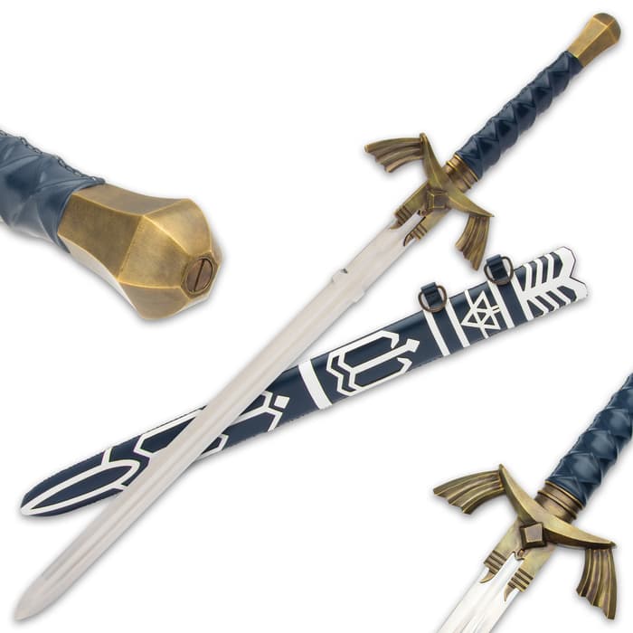 Deluxe Zelda Master Sword And Scabbard - 1070 High Carbon Steel Blade, Leather-Wrapped Handle, Brass Handguard
