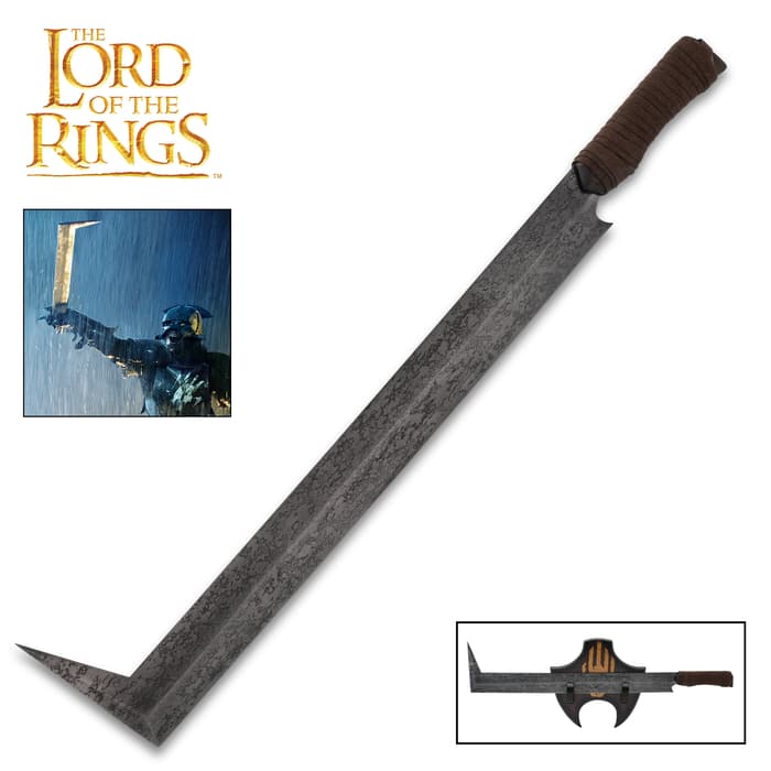 The Lord of the Rings Uruk Hai Scimitar Sword alone and with display plaque