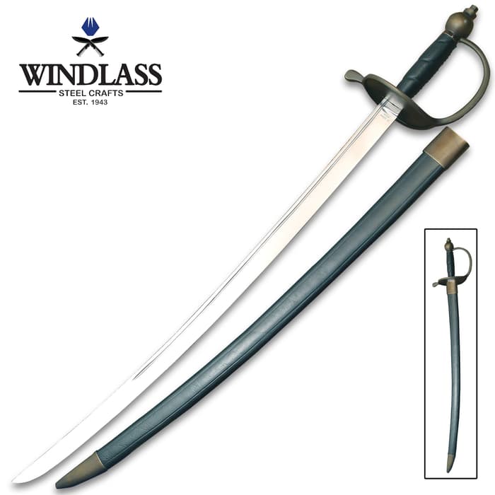 Windlass Steelcrafts Pirate Captain’s Sword And Scabbard - 1065 High Carbon Steel Blade, Antiqued Brass Guard, Steel Handle