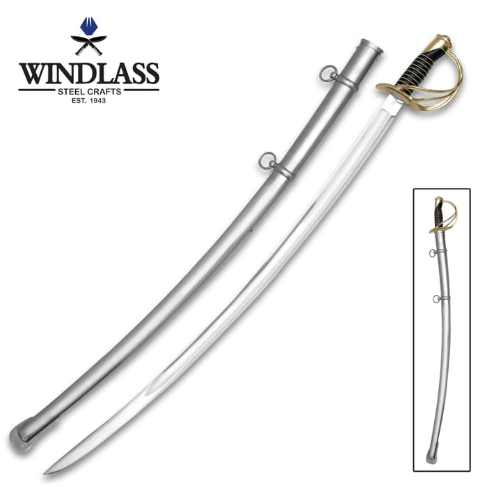 Windlass Steelcrafts Heavy Cavalry Saber - 1065 High Carbon Steel Blade, Leather Grip, Three-Branch Brass Guard - Length 41 1/4”