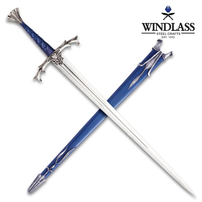 The Sword Excalibur And Scabbard - High Carbon Steel Blade, Leather-Wrapped Grip, Highly Detailed Metal Fittings - Length 43”