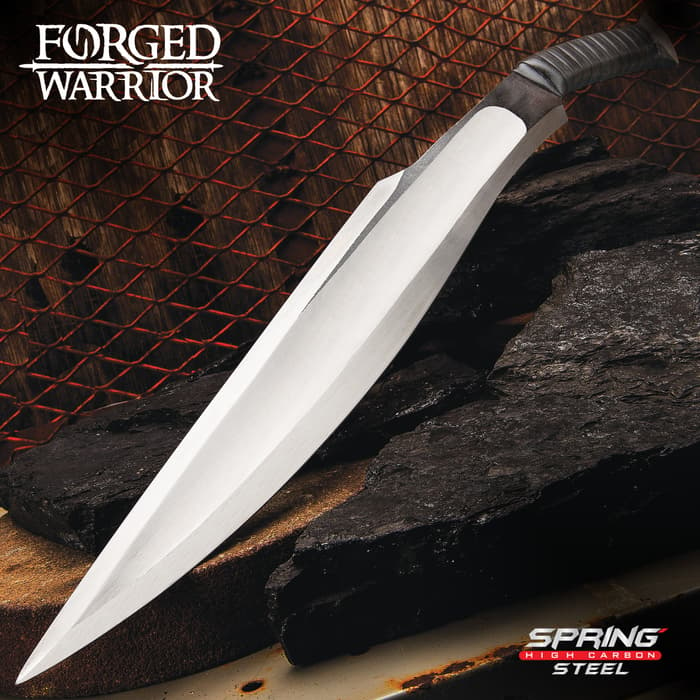 Forged Warrior Machete Sword With Sheath - Stainless Steel Blade Construction, Faux Leather Wrapped Handle, Wrist Lanyard - Length 26”